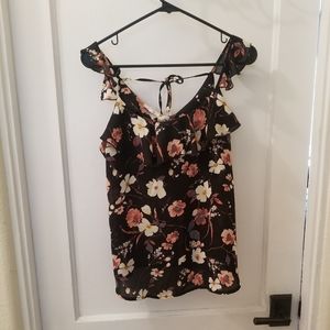 Black Floral Tank Top Blouse
